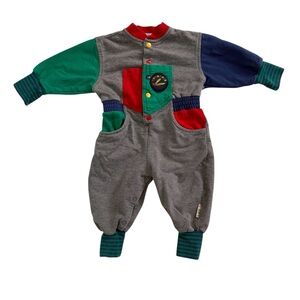 Vintage Gymboree Infant Color Block Onesie Gray, Red, Green, Blue